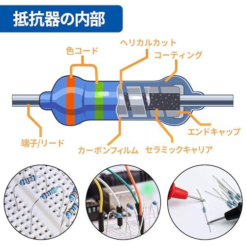 抵抗 セット 抵抗器 金属皮膜抵抗器 抵抗器キット 電子構造 基本部品 1R-1M 抵抗器 定格電力 1/4W 30種類 各20個入り600pc |  | 01