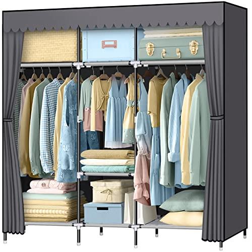 Rukasto ワードローブ カバー付き 不織布 大容量 クローゼット ハンガーラック 簡単組み立て式 衣類収納ラック 省スペース 防水 防塵 | 