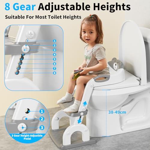トイレトレーニング階段付きの子供補助便座，アップグレードされた丸アーチ型補助便器はしご， 8段階高さ調整、折りたたみ式設計、快適で安全な幼児補助 |  | 02