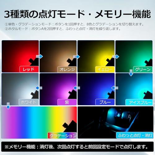 GIMUYA Type-C LEDライト USB 車内用 8色 照射方向切替 180°首振り 自動点灯 メモリー機能 調光 アンビエントライト |  | 03