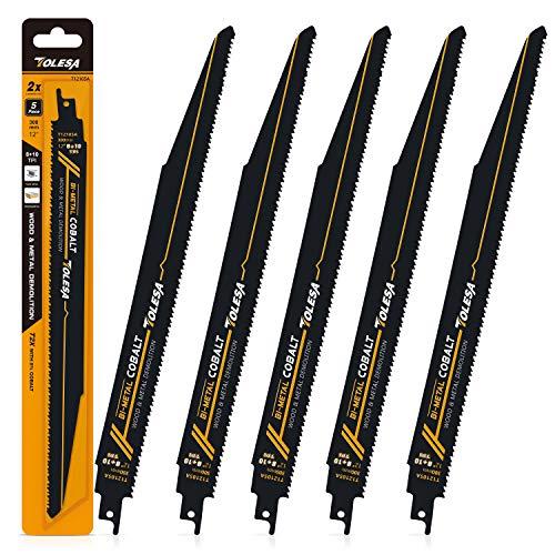 TOLESA レシプロソー替刃 8/10山 300mm バイメタル コバルト セーバーソーブレード 木工＆金属 解体用 5枚入れ 釘付き木材 鉄 | 