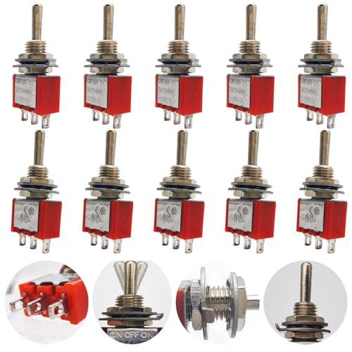 CESFONJER 10個SPDTミニマイクロトグルスイッチ、オン/オン/オン3ピン3ポジションミニチュアトグルスイッチAC 125V 6A / | 