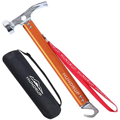 HUNDRUP ペグハンマー 軽量 キャンプハンマー ３in1多機能 抜く/打つ/掘る 高炭素鋼製 固定用リベット追加 アルミ製ハンドル テント | 