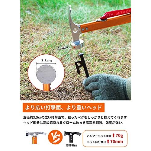 HUNDRUP ペグハンマー 軽量 キャンプハンマー ３in1多機能 抜く/打つ/掘る 高炭素鋼製 固定用リベット追加 アルミ製ハンドル テント |  | 01