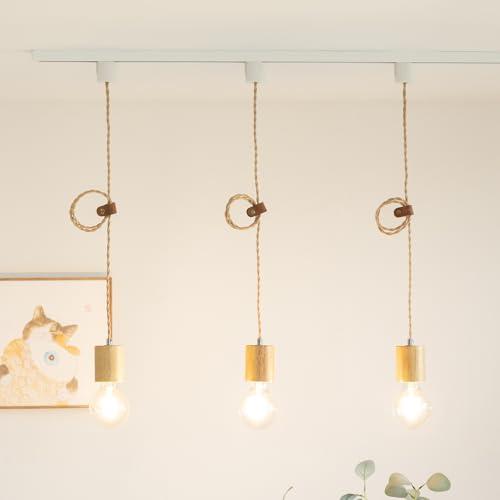 智光電気 天然木 ペンダントライト 裸電球 E26口金ソケット ナチュラルカラー 吊り下げライト 本革コードホルダー付き 工事不要 （ダクトレー |  | 01