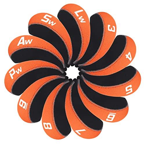 ゴルフアイアンカバー ヘッドカバー 11枚入り3〜9、P、A、S、L セット販売 ネオプレン製 オレンジ＆ブラック |  | 06