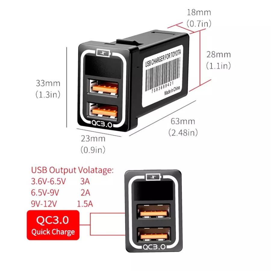 CHELINK カーチャージャー 車載QC3.0 デュアル USBポート 急速充電USB スマホ充電 表示電圧 TOYOTA 車系用充電器トヨタ |  | 02