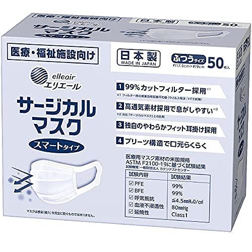 Huieter 大王製紙 エリエール サージカルマスク スマートタイプ ふつうサイズ 50枚x8箱（ハイパーブロックマスク ウイルスブロック）（ |  | 01