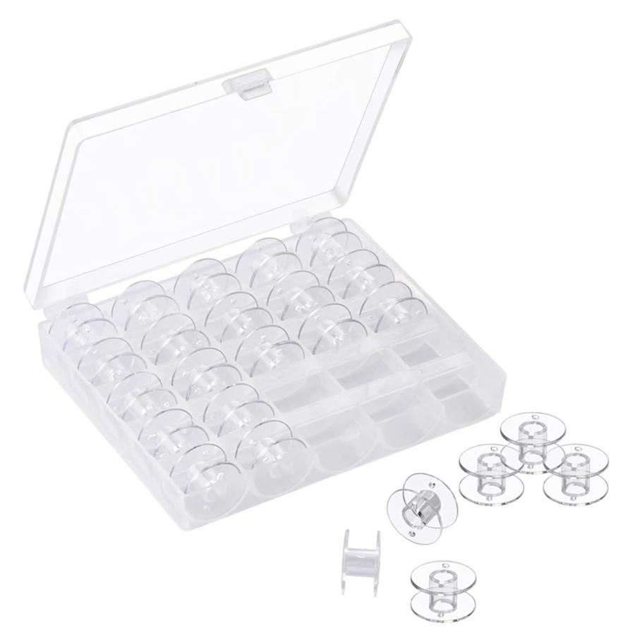 BTtime ミシンボビン 25個セット 家庭用ミシンボビン ボビンホルダー 透明ボビン プラスチック製ボビン ミシン付属品 収納ケース付 裁縫 | 