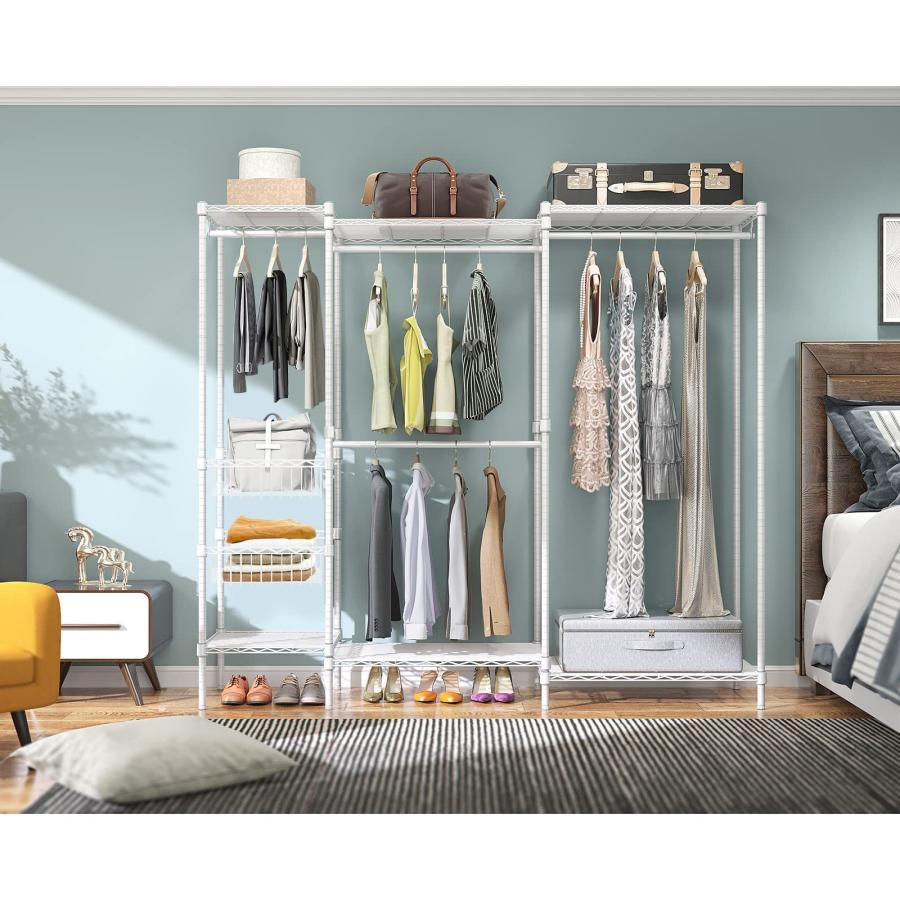 ワードローブ ハンガーラック 大容量 洋服ラック 頑丈 棚板高さ調節 幅155×奥行40×高さ180cm ホワイト 180*155*40cm |  | 05