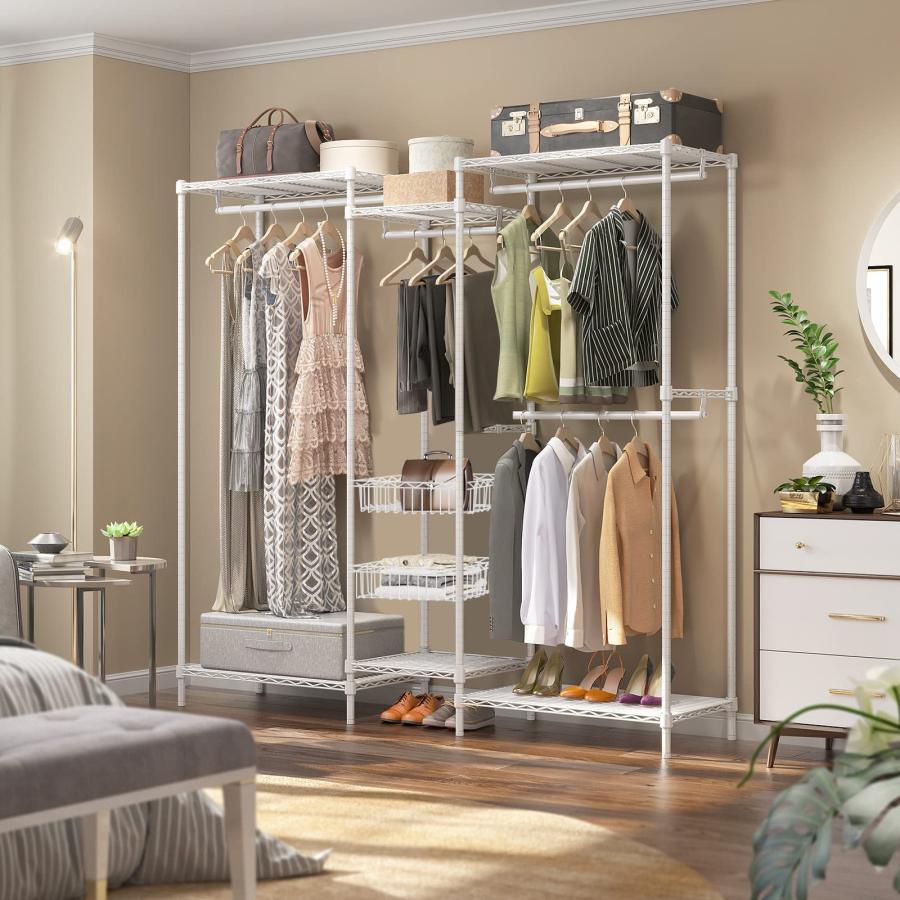 ワードローブ ハンガーラック 大容量 洋服ラック 頑丈 棚板高さ調節 幅155×奥行40×高さ180cm ホワイト 180*155*40cm |  | 06