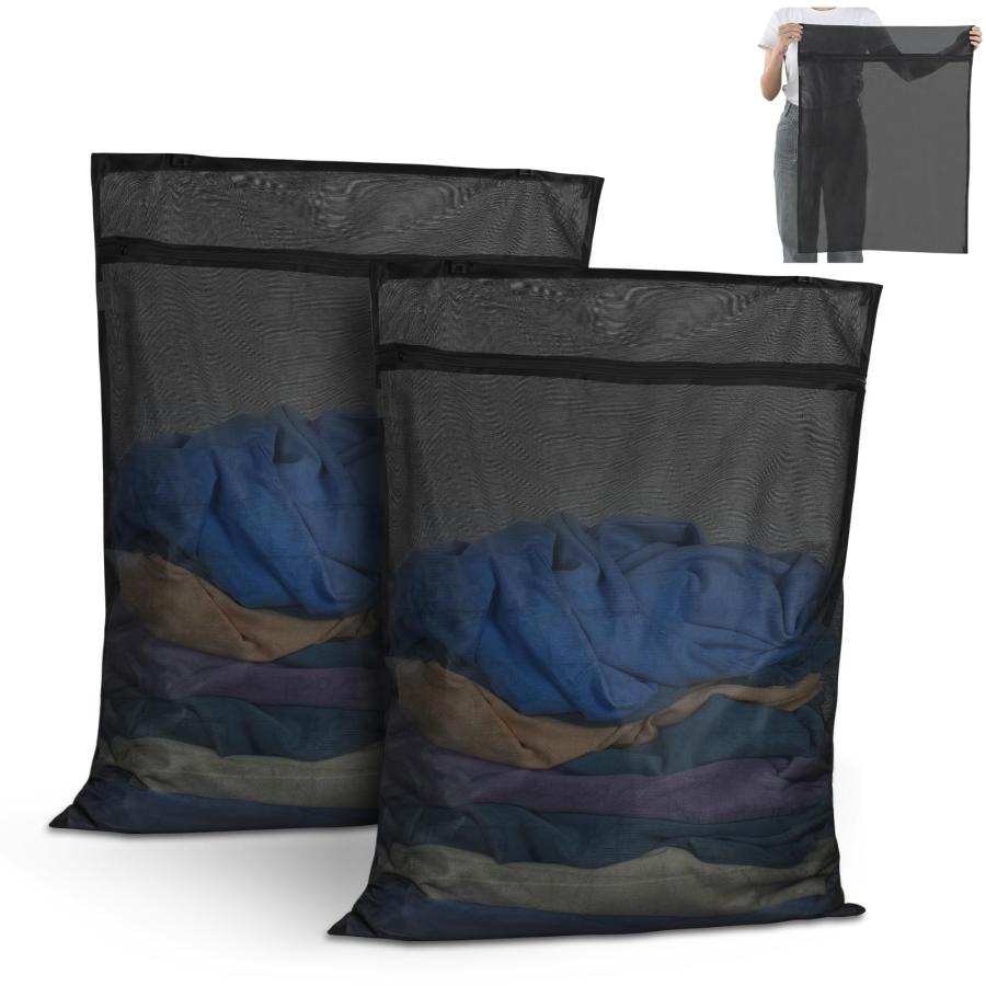 OTraki 洗濯ネット 黒 2枚入り ランドリーネット 60x80cm 角型 YKKファスナー 洗濯袋 細かい網目 絡み防止 衣類損傷防止 ラ | 