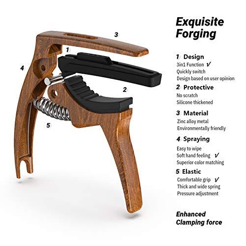 TANMUS カポタスト 、三イン一亜鉛合金ギターカポタスト，アコースティックギター&エレクトリックギター用ピッククリップ＆ピック*4付き弦楽器 |  | 02