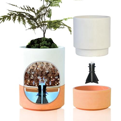 Green Ship 植木鉢 底部自動給水プランター 3号 白のセット 樹脂プラスチ&ストーン 陶器な質感 丈夫且軽量 おしゃれ 塊根植物対応可 | 