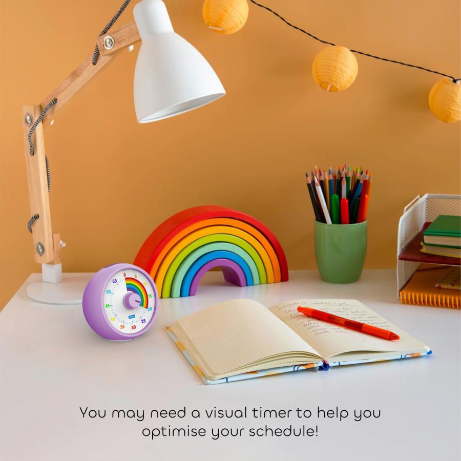 子供用60分ビジュアルタイマー 教室&キッチン用カウントダウンタイマー 勉強用デスクタイマー レインボー柄の子供用タイムマネージャーツール パー |  | 03