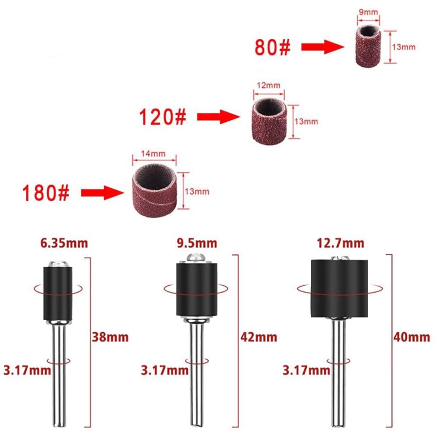 Wolfride 132個セット サンディングバンド ルーターヤスリ 電動ヤスリ 電動ルーター ドリルプレス用 ネイルオフ ネイルビット 180 |  | 04