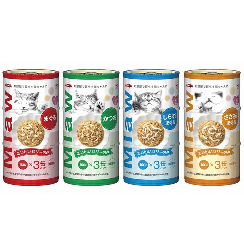 アイシア　MiawMiaw3Pミャウミャウ種類おまかせ　160g×3缶×36本 Amazon.co.jp: アイシア ミャウミャウ MiawMiaw 3P 160g×3缶パック 4種