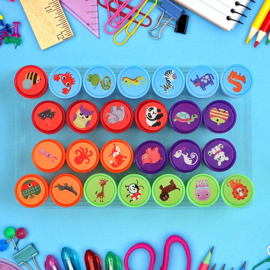 Kesote スタンプ 可愛い おもちゃ 動物 26個セット はんこ インク付き 円形 |  | 03