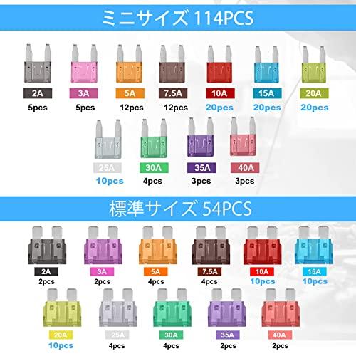 JOREST 168個カーヒューズキット、114個ミニ平型ヒューズ + 54個平型ヒューズ + 1個ヒューズクリップ、 車/トラック/オートバイ |  | 01