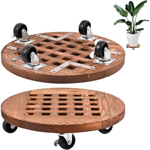 植木鉢台 鉢置台 木製 観葉植物 キャスター付き 花台 丸形 直径25センチ 8号鉢用 360°回転 ストッパー付き ガーデニング 庭用 移動便 | 