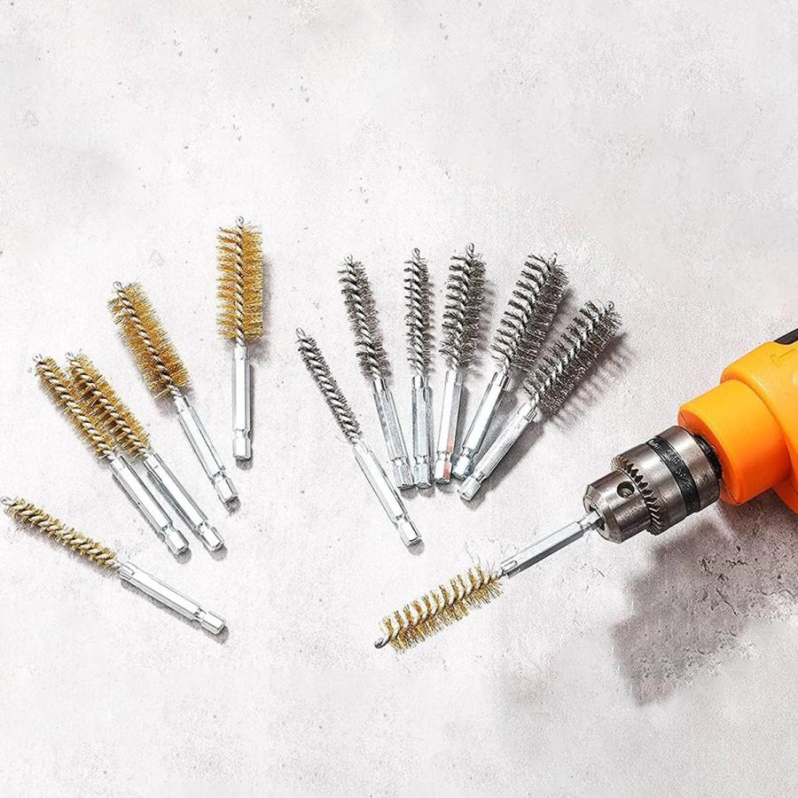 KEWAYO12個入ワイヤーブラシ 真鍮 セット ステンレス鋼 研磨ブラシ 研削ブラシ六角軸6.35（Φ8mm Φ9mm Φ10mm Φ11mm |  | 07
