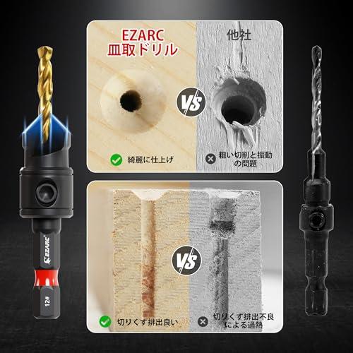 EZARCイザーク 下穴・皿取錐 12pcs 1/4六角軸 ドリルビット5本入り レンチ付き 木工用ドリルビット 高速度工具鋼 |  | 05