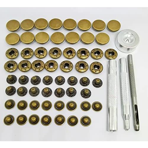 ミライヤ レザークラフト バネ ホック打ち具セット 15mm 15組セット スナップ ボタン 穴あけポンチ 打ち具 打ち台 ハトメ抜き 手芸 ハ | 