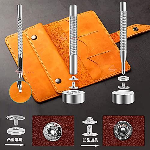 ミライヤ レザークラフト バネ ホック打ち具セット 15mm 15組セット スナップ ボタン 穴あけポンチ 打ち具 打ち台 ハトメ抜き 手芸 ハ |  | 05