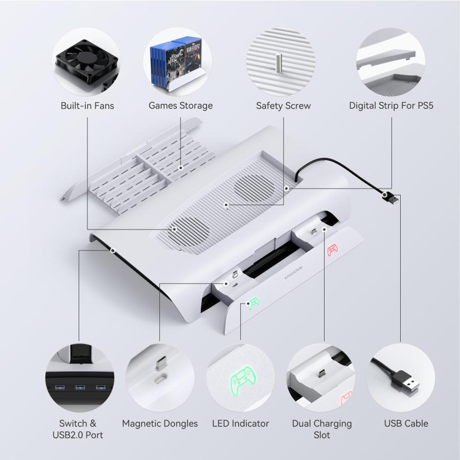 PS5用 スタンド KIWIHOME PS5用 縦置きスタンド 磁気充電版ps5 周辺機器 RGB効果 コントローラー 2台 充電スタンド 3 |  | 08