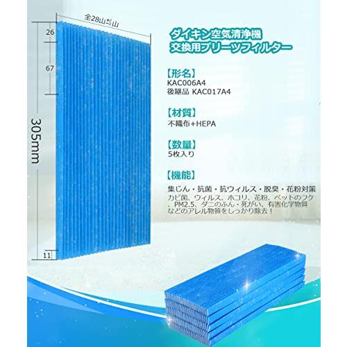 【互換品】 ダイキン 空気清浄機交換用フィルター プリーツフィルター KAC017A4/KAC006A4の後継品にご対応 集じん・抗菌・脱臭・花粉対策 |  | 01