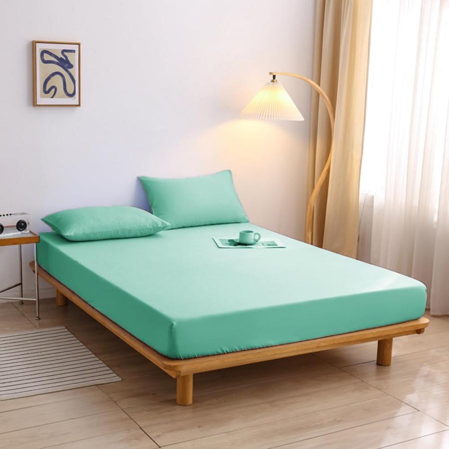 好品? ボックスシーツ マットレスカバー 洗える さらさら肌触り 四季適用 ナチュラル おしゃれ 無地 吸水速乾 柔らかな触感 （ミント セミダ |  | 05