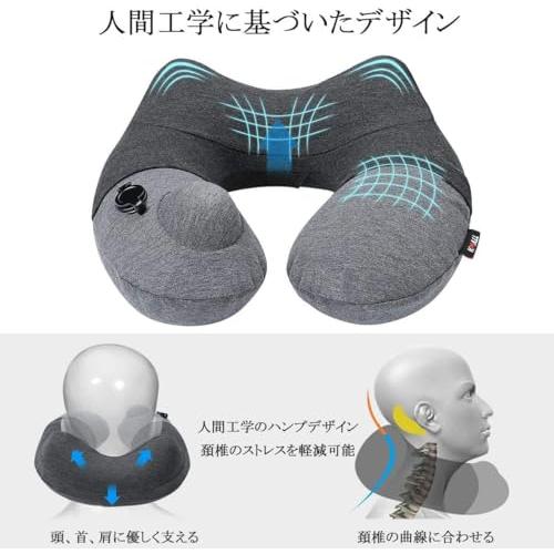 PZCOD ネックピロー コットン 飛行機 携帯枕 U型 エアーピロー プレス式膨らませる 収納袋一体型 自宅 バス オフィス |  | 02