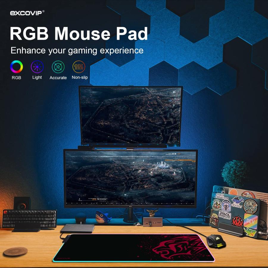 excovip RGB ゲーミングマウスパッド 大型 800*300*4mm マウスパッド 拡張 USB LED 発光 マウスパッド 7色の発光 |  | 01