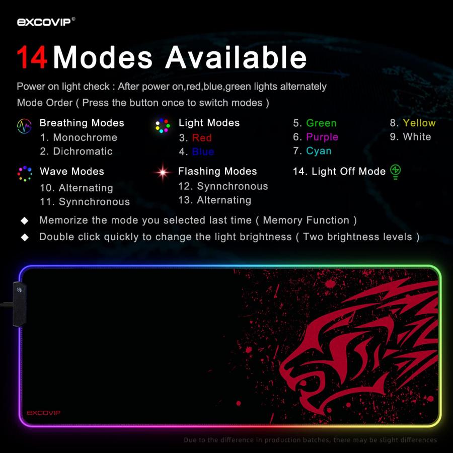 excovip RGB ゲーミングマウスパッド 大型 800*300*4mm マウスパッド 拡張 USB LED 発光 マウスパッド 7色の発光 |  | 02