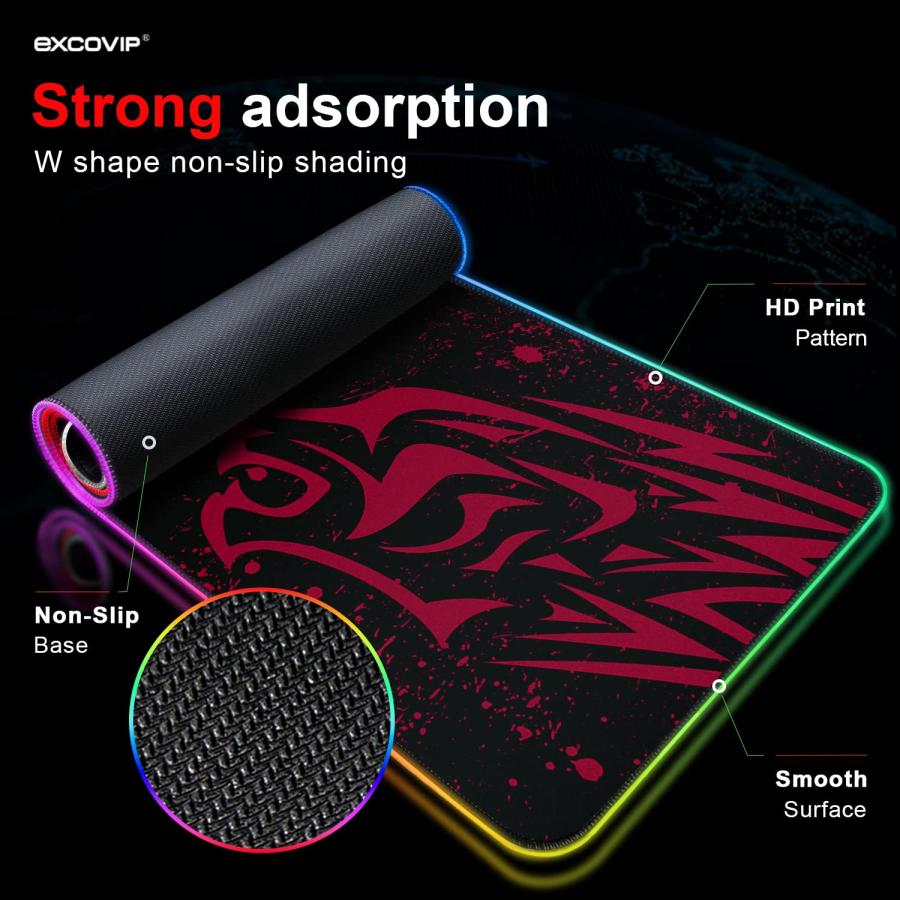 excovip RGB ゲーミングマウスパッド 大型 800*300*4mm マウスパッド 拡張 USB LED 発光 マウスパッド 7色の発光 |  | 03