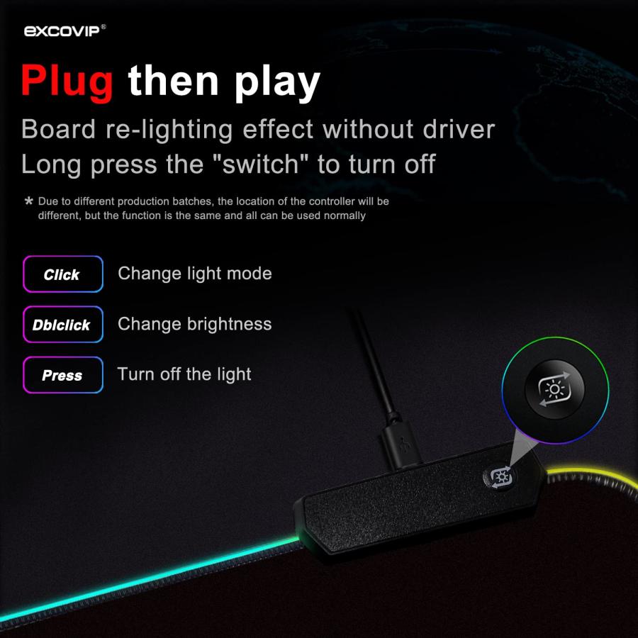 excovip RGB ゲーミングマウスパッド 大型 800*300*4mm マウスパッド 拡張 USB LED 発光 マウスパッド 7色の発光 |  | 04