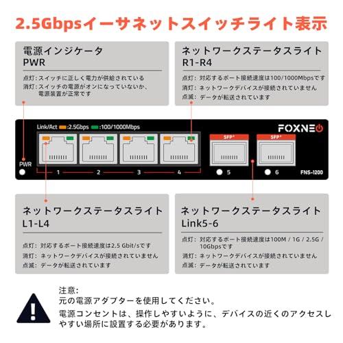 FOXNEO 2.5gbps スイッチングハブ 6ポート（4x2.5G RJ45と2x10G