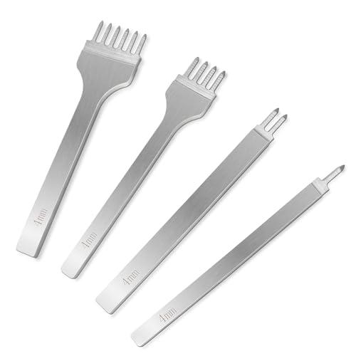 BAOYINGTE 菱目打ち 4本セット 耐久性・刃幅1.5mm・4mm刃間 革細工・レザークラフト用工具セット パンチ・穴あけツール 1歯 2 | 