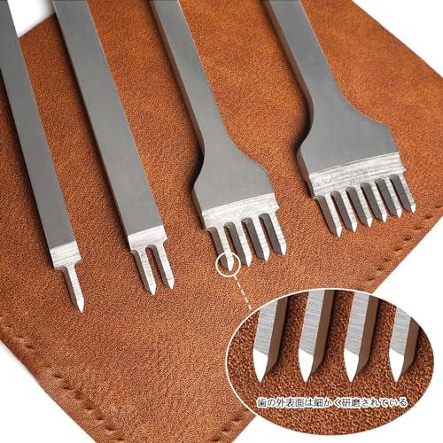 BAOYINGTE 菱目打ち 4本セット 耐久性・刃幅1.5mm・4mm刃間 革細工・レザークラフト用工具セット パンチ・穴あけツール 1歯 2 |  | 03