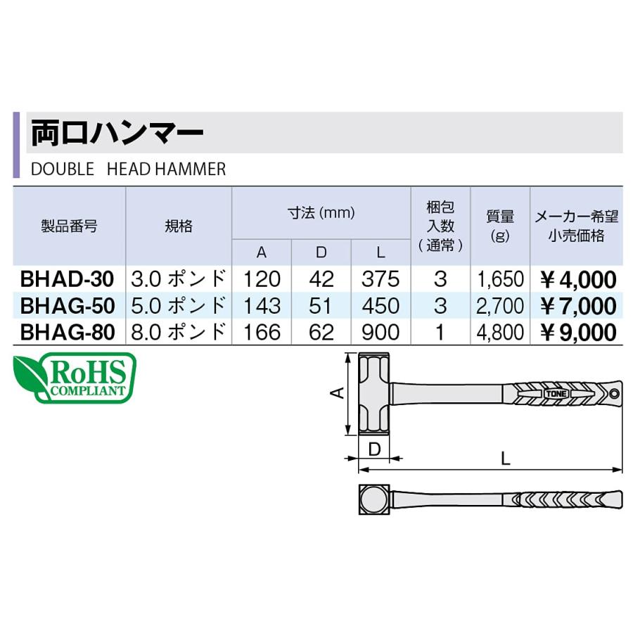 トネTONE 両口ハンマー BHAD-30 レッド/ブラック 3lb |  | 03
