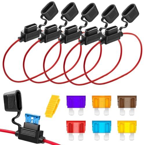 HiLiBoom 5個 インライン ヒューズホルダー ブレードヒューズ 3A / 5A / 7.5A / 10A / 15A / 20A各1個入 | 