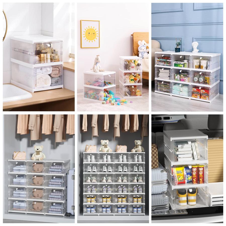 HAIXIN シューズ収納 折りたたみ式シューズオーガナイザー シューズボックス スニーカー ストレージビン 積み重ね可能なストレージトート コ |  | 01