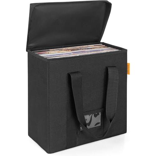 BQKOZFIN レコードケース ビニールレコード保管ボックス 長さ34 x 幅17 x 高い34cm 12インチ LPレコード用収納ボックス蓋 | 