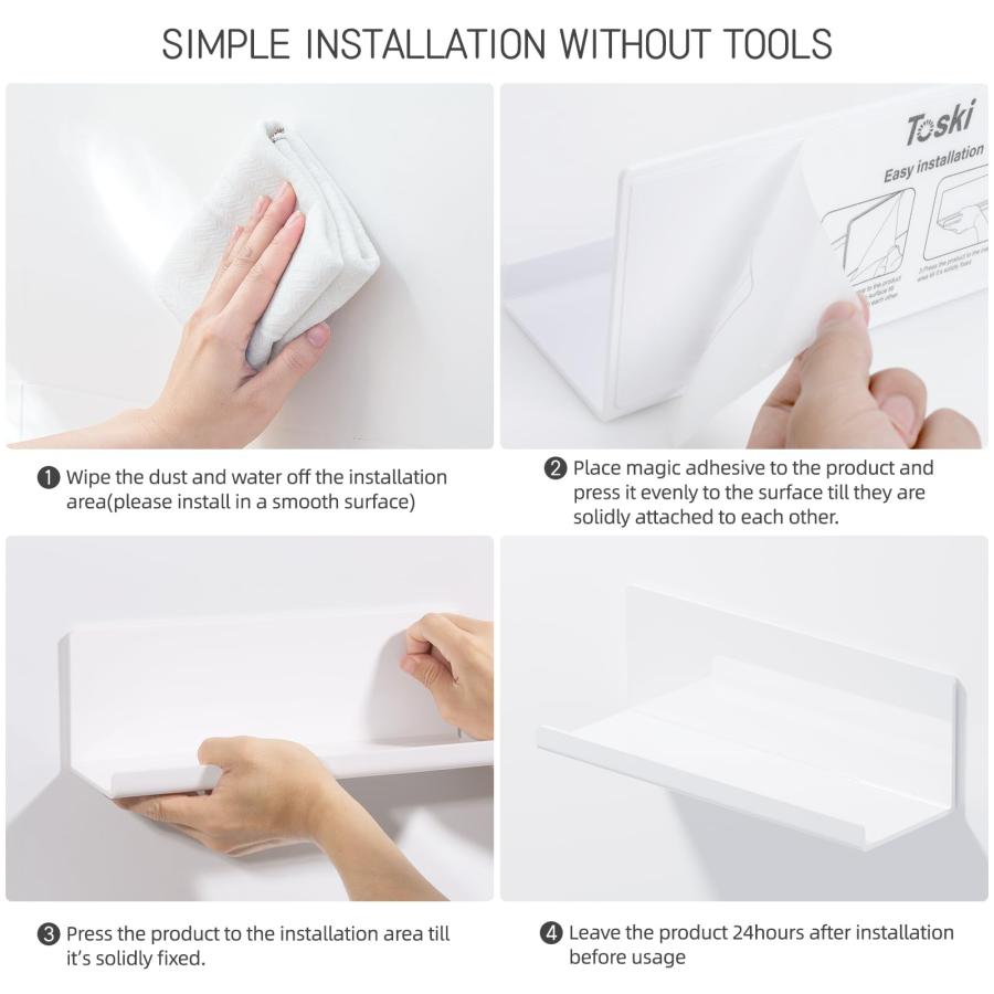 Toski バスルームラック 2個セット 調味料ラック 日本製強力テープ付き お風呂ラック 強力粘着固定 幅30cm キッチン 洗面所 棚 浮か |  | 05