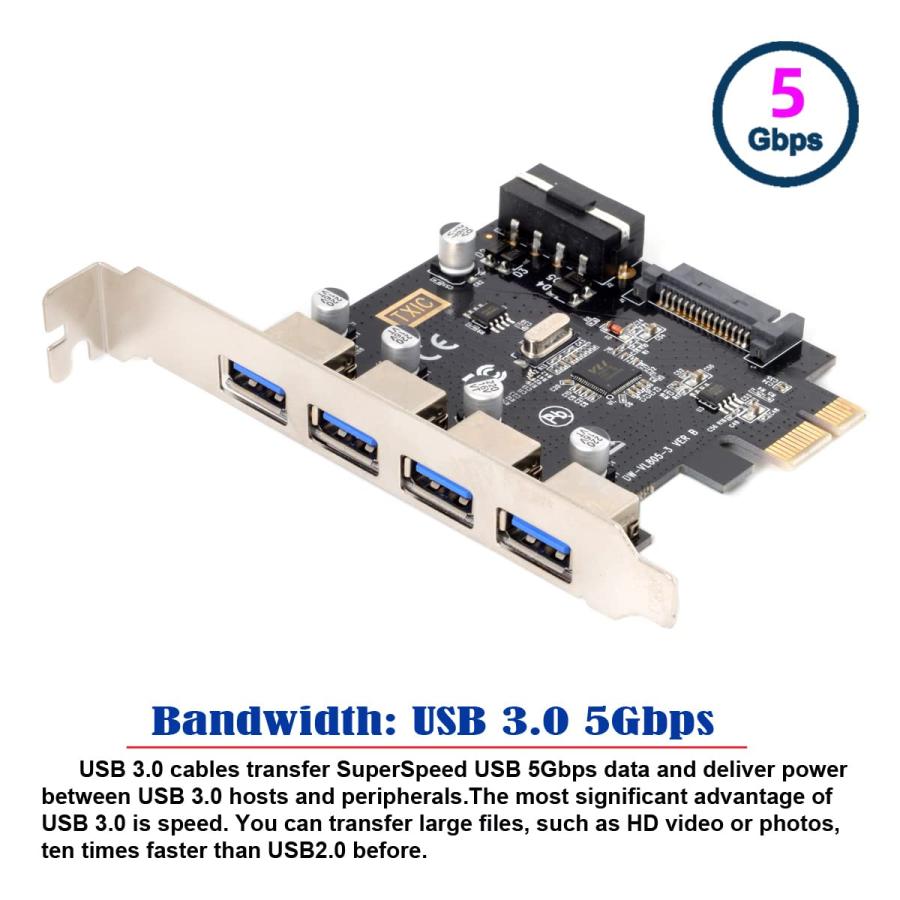 cablecc U3-038 4ポート PCI-E - USB 3.0 HUB PCI Express 拡張カードアダプター 5Gbps マザー |  | 01
