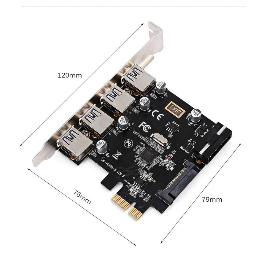 cablecc U3-038 4ポート PCI-E - USB 3.0 HUB PCI Express 拡張カードアダプター 5Gbps マザー |  | 03