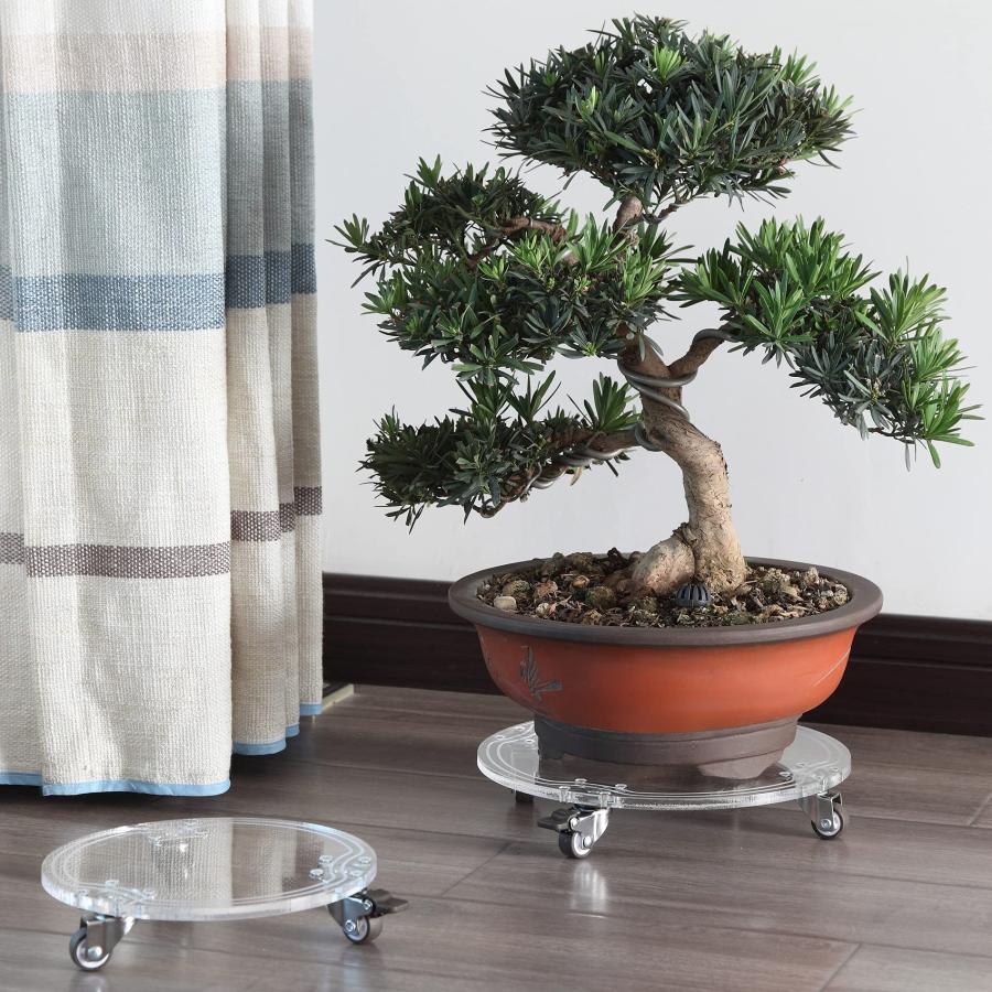 EDCOMES 植木鉢台 鉢置台 花台 アクリル製鉢置台 キャスター付き ストッパー機能付 ラウンド 直径26-36センチ（1個）透明色 荷重量 |  | 04