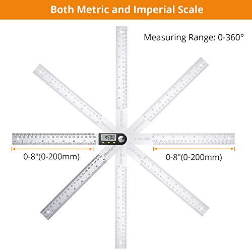 Neoteck デジタル角度定規 デジタル角度計 360度 200mm ホールド機能付き ゼロリセットでき ステンレス鋼製 LCD表示 分度器 |  | 02