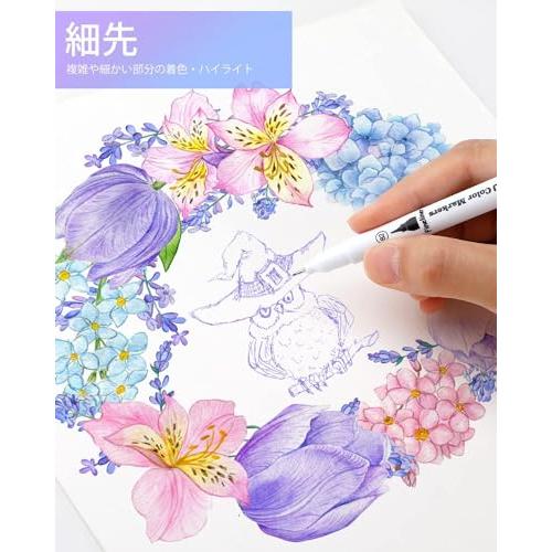 Ohuhu アートマーカーペン 筆先 水彩ペン 水性 ふでタイプ ふで・極細 ブラッシュ 鮮やか イラスト 手帳 絵手紙 色塗り 塗り絵 カード |  | 03