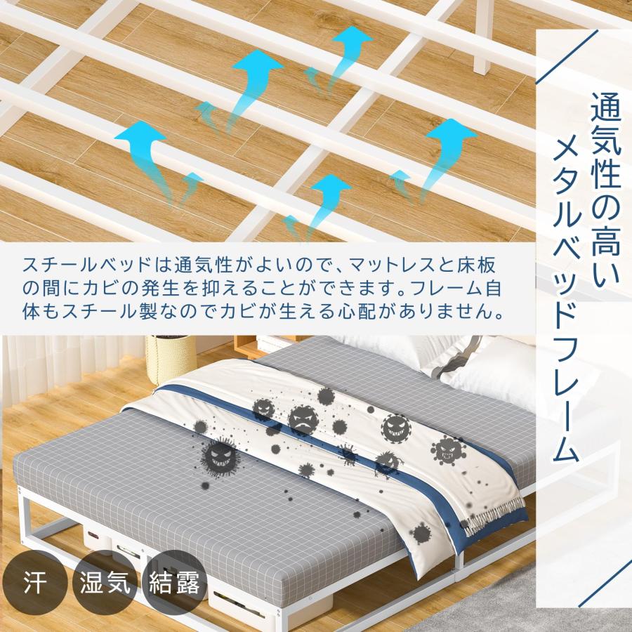 耐荷重300kgベッドフレーム ダブル 白 Holdm パイプベッド 静音 ダブル